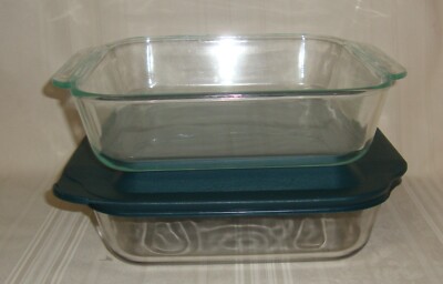 Pyrex Clear Glass Pyrex 222-R & 222 With Lid 2 qt Lot of 2 Baking Dish ...