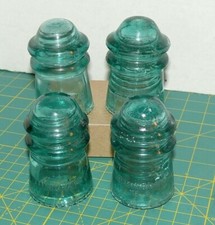 AQUA/BLUE VINTAGE GLASS HEMINGRAY # 9 INSULATORS - SET OF 4 - MADE IN USA