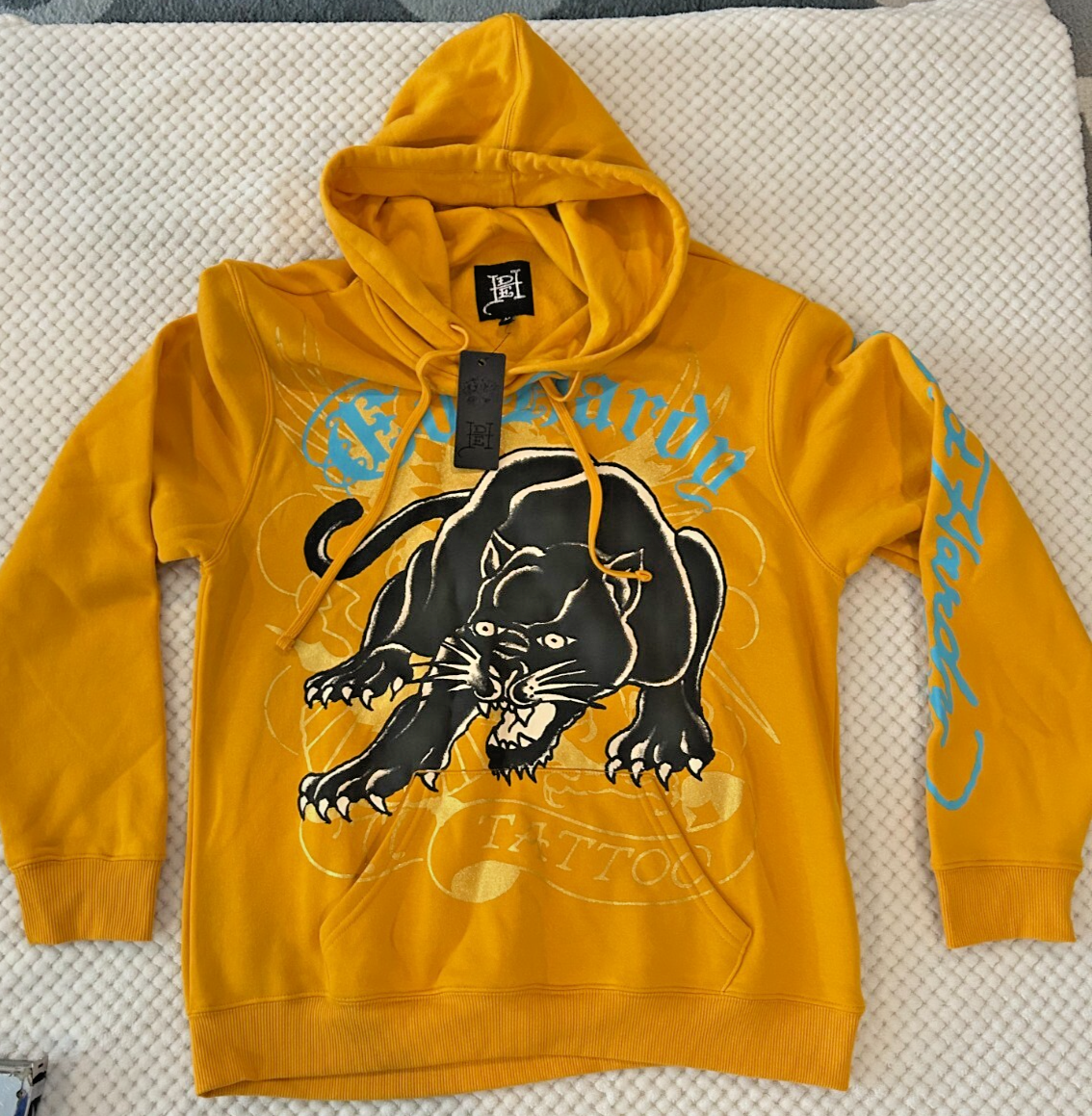 Ed Hardy Mens M Marigold Panther Graphic Fleece Hoodie NWT