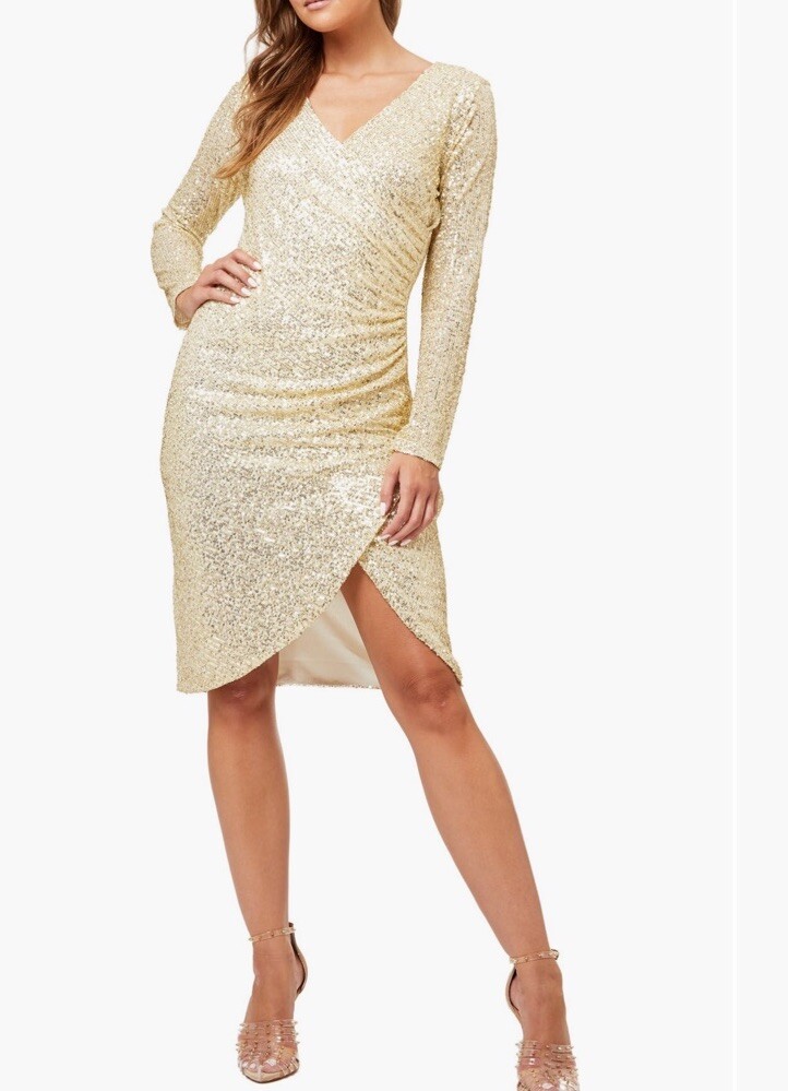 sequin holiday party dress Zapakasa Women Sparkly Red Midi Cocktail with Slit Bodycon Halter Neck Dress this one takes all the effort out of getting ready for festive evenings Love By Design Gold Frances
