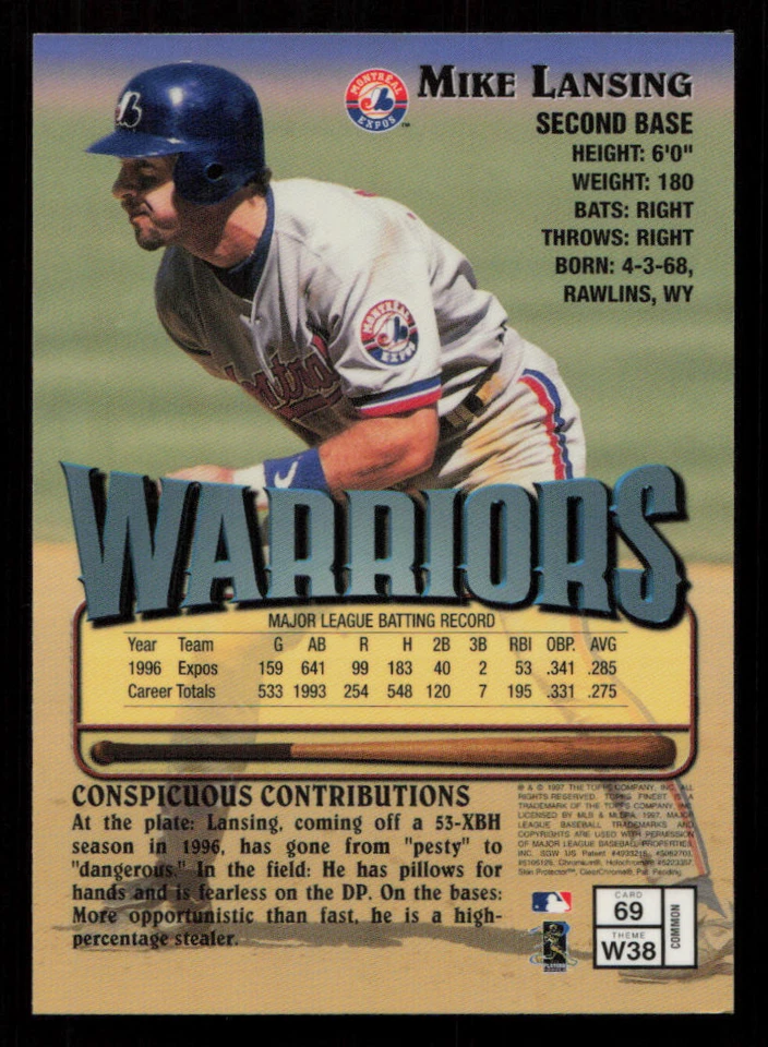 1997 Finest Mike Lansing #69 Montreal Expos Baseball Card - Image 2 of 2