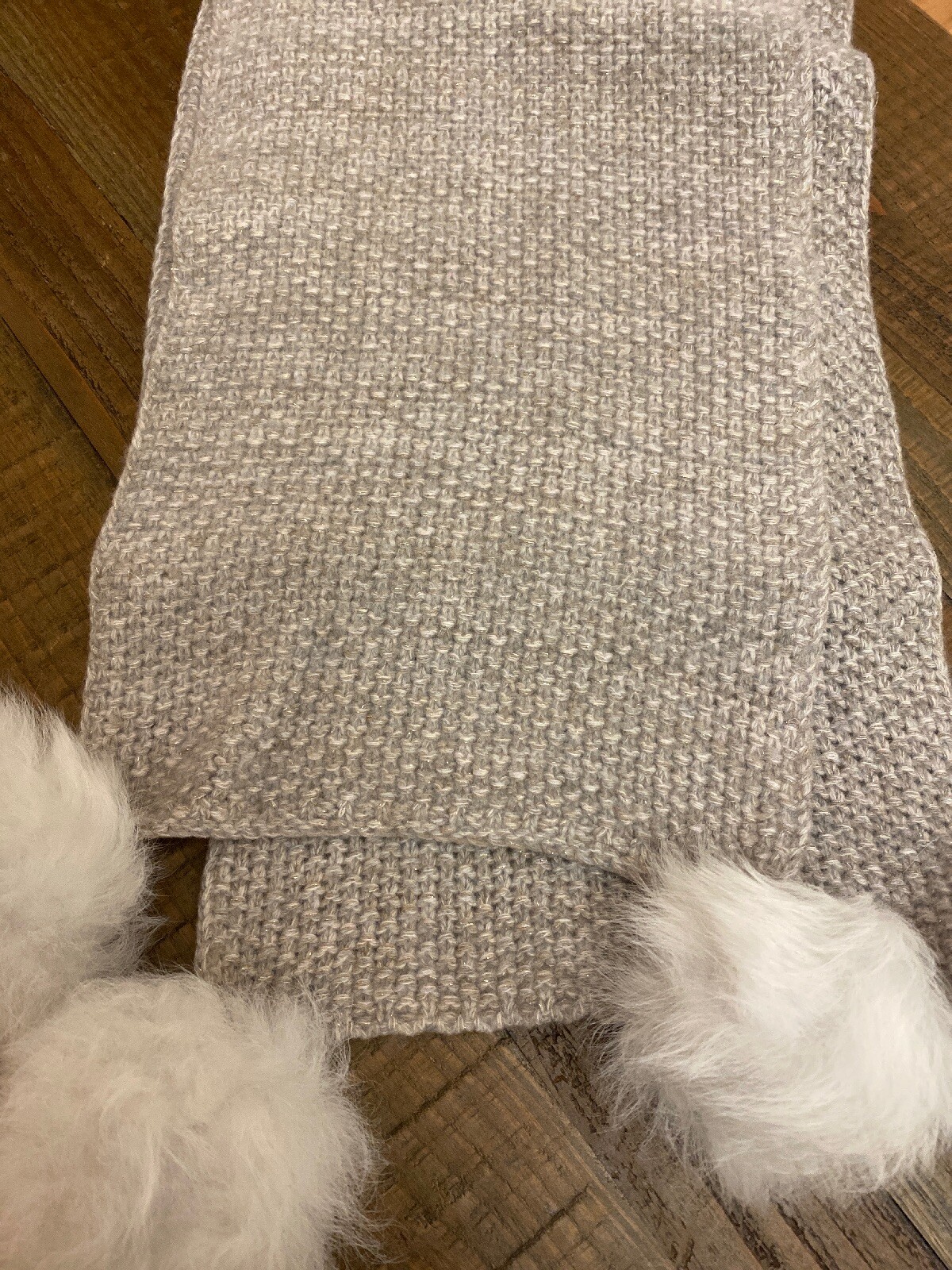 UGG OATMEAL HEATHER QUATRO POM CASHMERE SCARF image 5