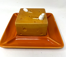 Vintage MCM Orange Swiss Cheese Dish Mice Lid...
