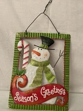 Metal Snowman Seasons Greeting Winter Christmas Home Decor sign 11X14
