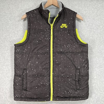 Nike SB Reversible Vest Youth L Black Yellow Fleece Full Zip Skateboarding