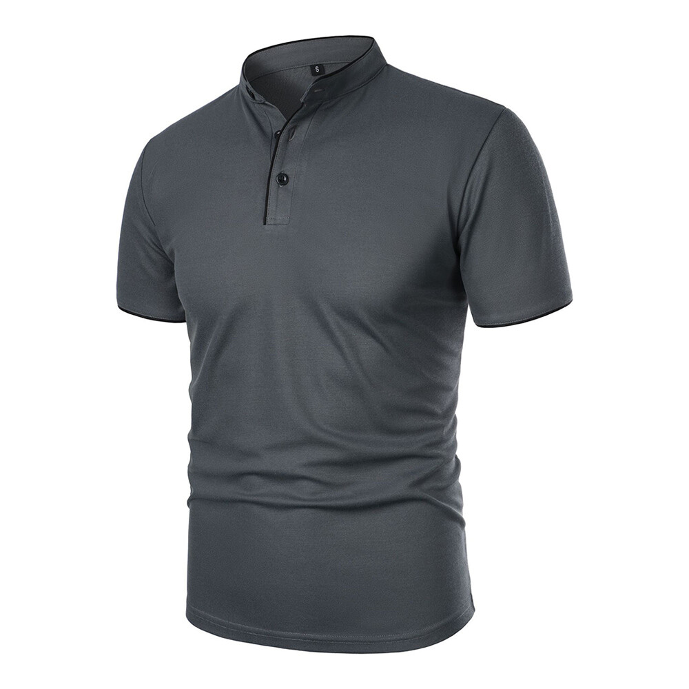 Mens Grandad Collar Shirt Mandarin Slim Fit Golf T-Shirt Top Mens Grandad Collar Shirt Mandarin Slim Fit Golf T-Shirt Top