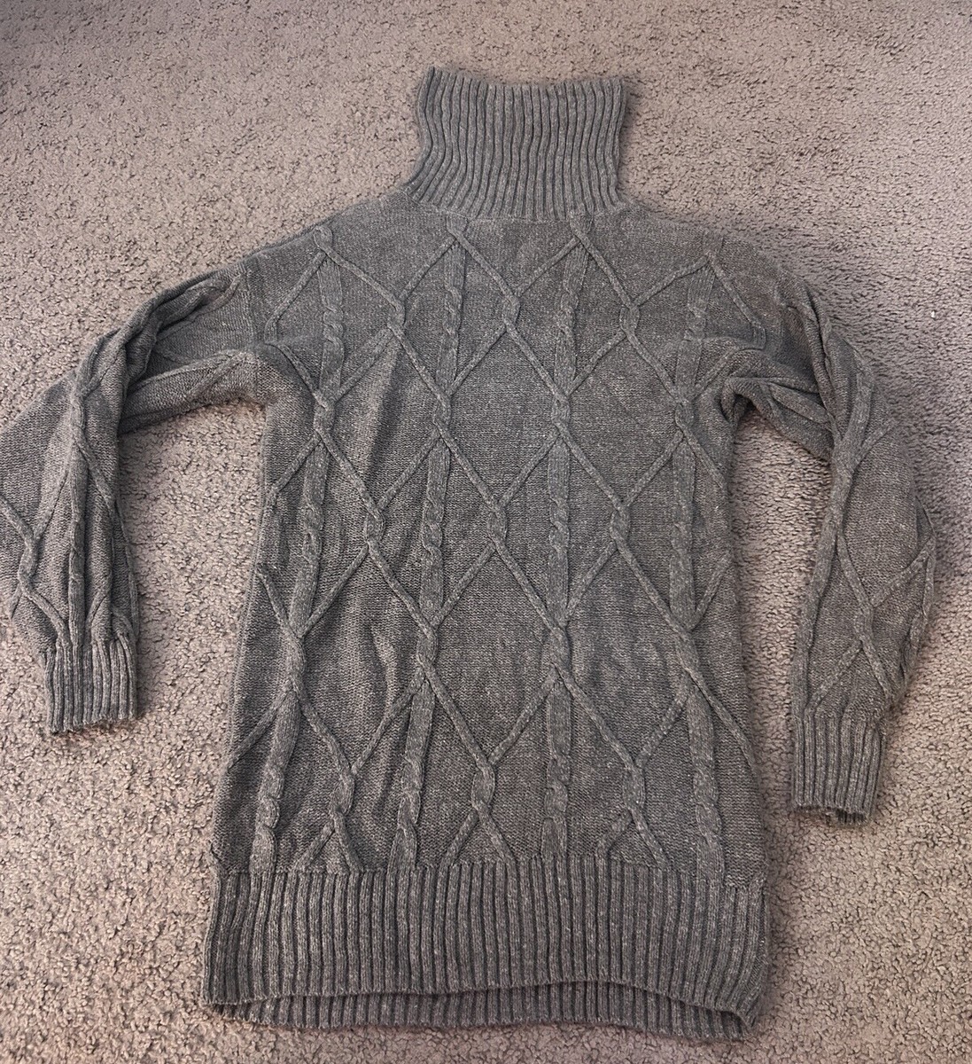 Hollister WOMENS Cable Mini Turtleneck Sweater Dress Gray Long