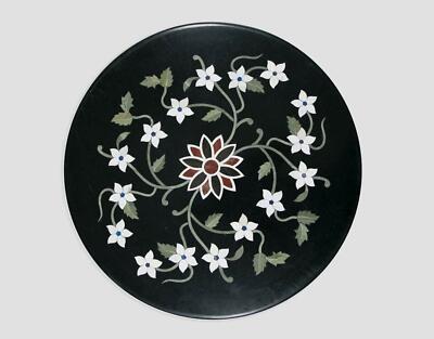 18'' Black Marble Coffee Center Table Top Stone Handmade Inlay Art Home