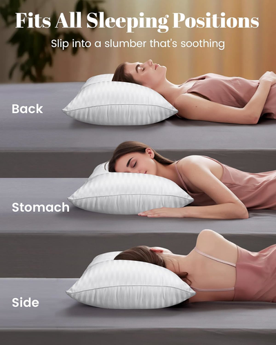 Queen Size Gusseted Bed Pillows Set of 2 for Back Stomach Side Sleepers - Picture 5 of 7