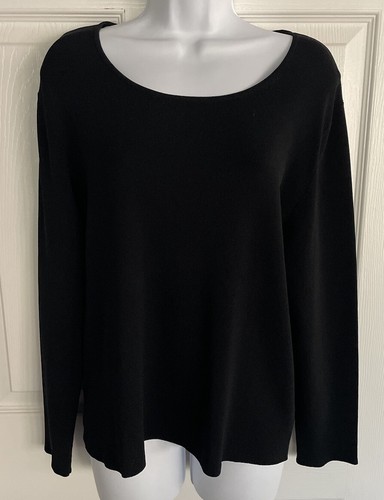 Chicos Design Gr. 2 Large schwarz U-Ausschnitt Viskose Nylon Strick L/S Pullover Top gebraucht, in einwandfreiem Zustand