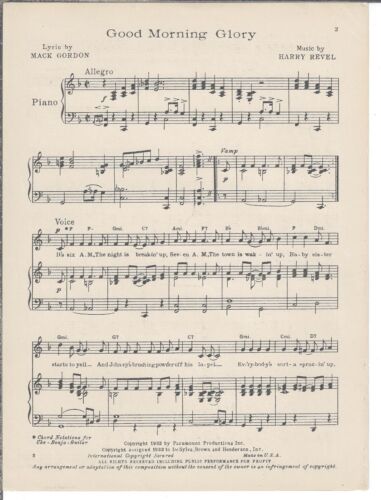 JACK OAKIE & GINGER ROGERS Sheet Music GOOD MORNING GLORY / SITTING PRETTY 1933 - Picture 3 of 6