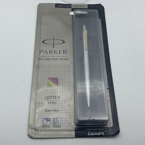 Parker Jotter Stainless Steel Gold Trim Blue Ink Fine Point - Sealed Pack c2014