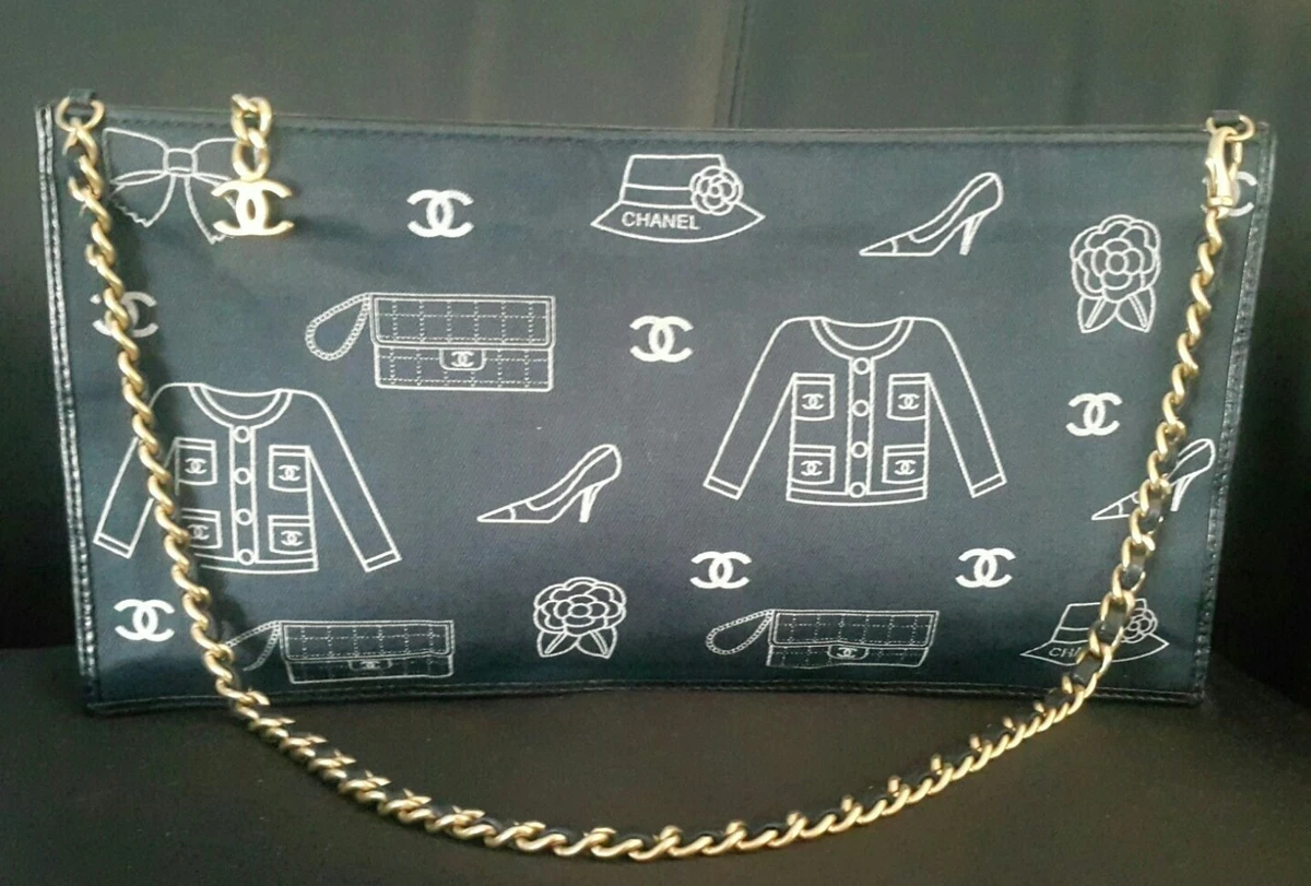 SUPER RARE CHANEL CANVAS ICONS ENVELOPE CLUTCH WITH CHAIN STRAP