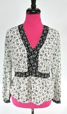 NWT Madewell Blouse Size S Blue White Floral Textured Peplum V-Neck Lined