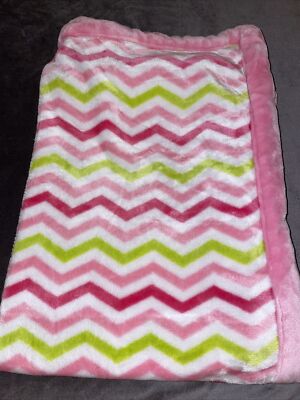Okie Dokie Pink Green Chevron Baby Blanket Lovey Security