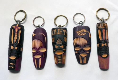 Beautiful Hand Carved African Mask Keyrings in Jacaranda Wood. Free Shipping!