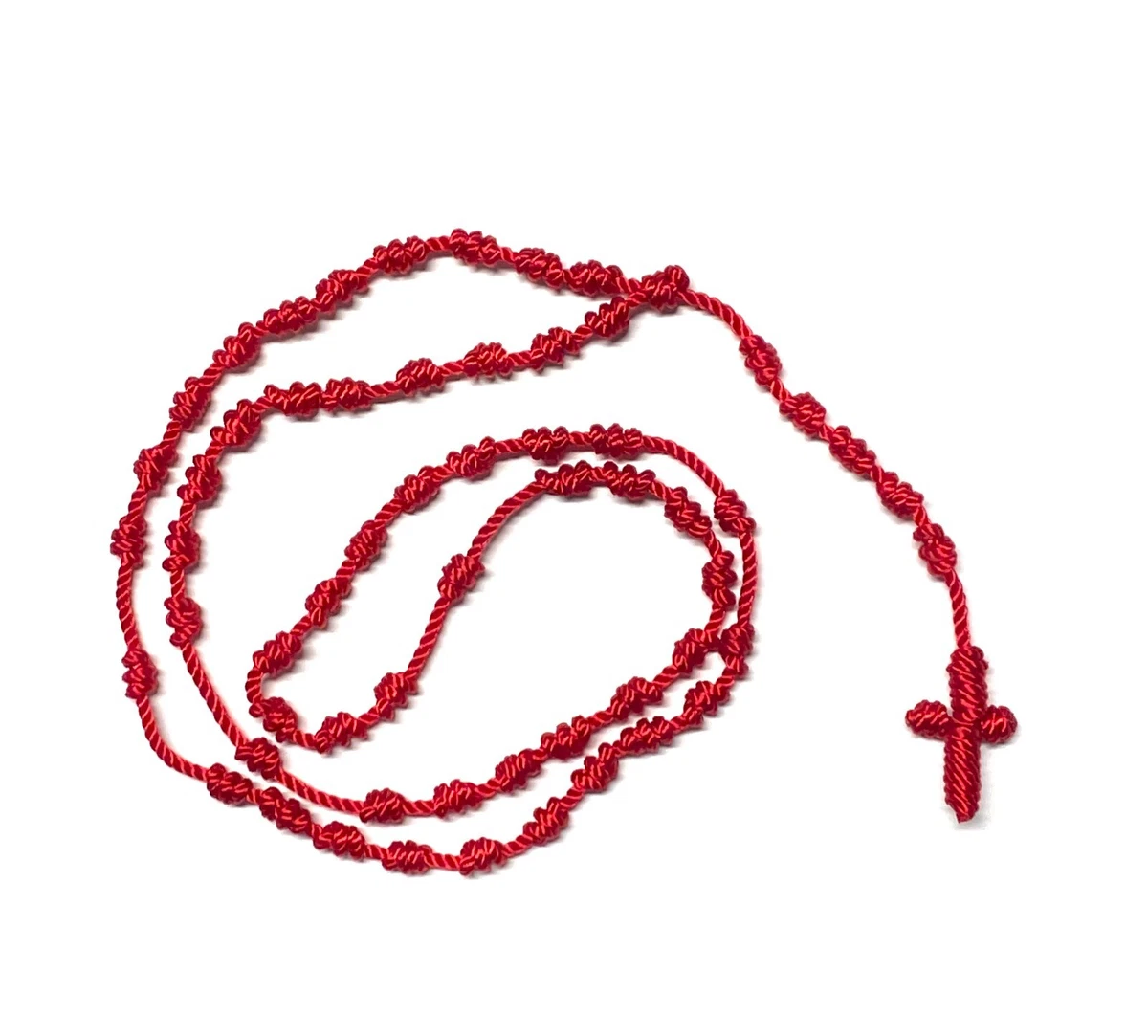 Red Knotted Braided Rosary Necklace Catholic Religious Gift Rosario Tejido  New