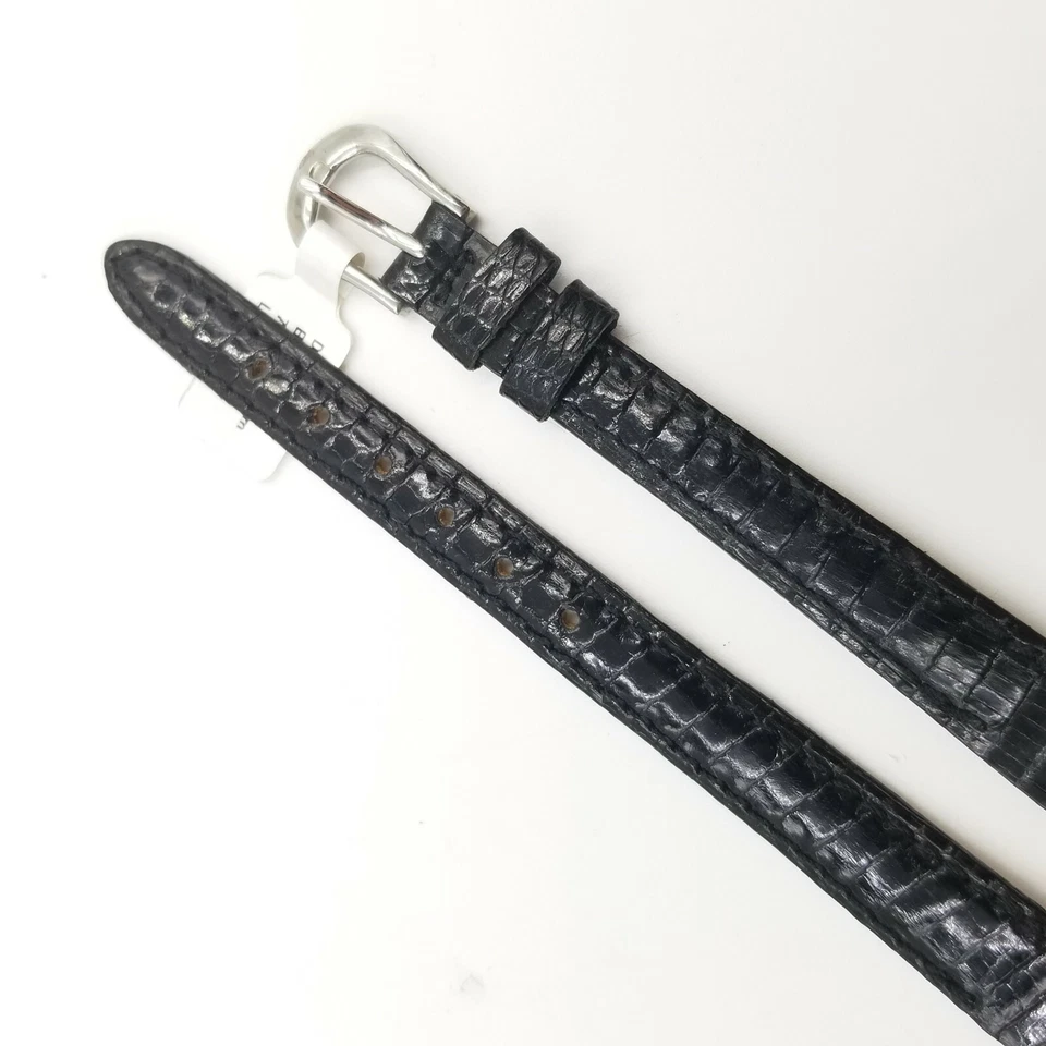 deBeer Genuine Lizard Watch Band 10mm Black 2 Piece Strap Silver Buckle - Image 3 of 4