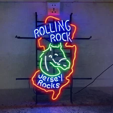 Rolling Rock Jersey Rocks Neon Light Sign Beer Bar Pub Wall Hanging Gift 24"x24"