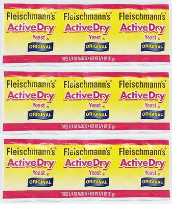 3 STRIPS Fleischmann's Active Dry Yeast Original Bake Bread (3 packets) Exp04/23