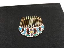 VTG CHINESE CLOISONN ENAMEL SCALLOPED BUTTERFLY SHAPED HAIR COMB