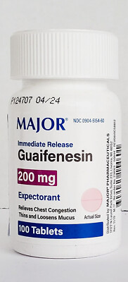 Major Guaifenesin 200 mg Mucus Relief 100 Tablets - Exp Date 01-2027