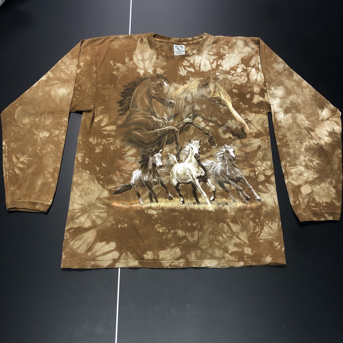 Vintage Back To Earth Tie Dye & Wild Horses Brown Long Sleeve 