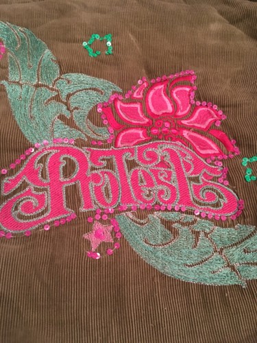 Protest embroidered shoulder bag green pink cord boho beach surf vintage Retro - Picture 3 of 11