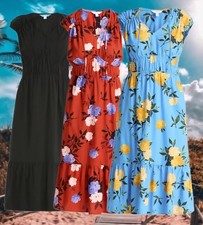 Time and Tru Choose Blue or Brown Floral V-neck Midi w/Flutter Sleeves or Black