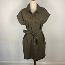 Talbots Modern Poplin Self-tie Buttoned Shirtdress Olive Green Utility Women's 6