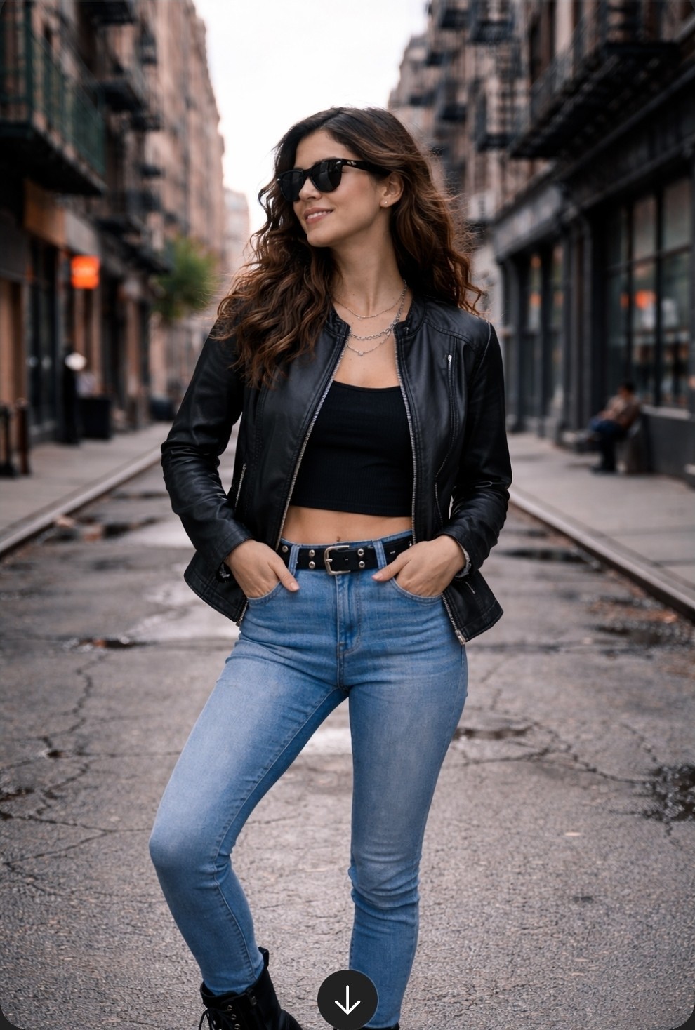 Black women's moto Faux leather  jacket with silver zipper detailing