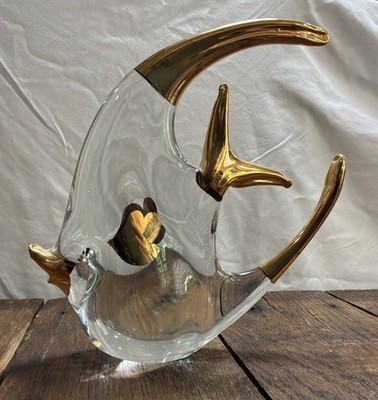 Vtg Franco Moretti Murano Art Glass Angel Fish Gold Trim Figure Italy