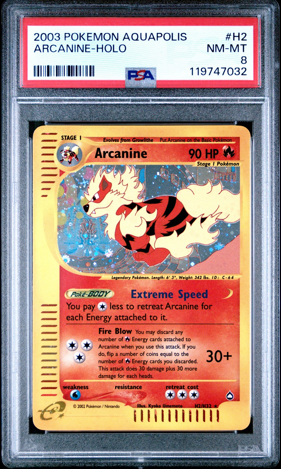 Arcanine Holo Rare H2/H32 Aquapolis Pokemon English PSA 8 NM