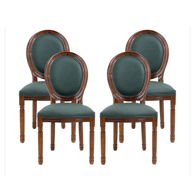 French Style Dining Chairs Set of 4 Green Upholstered Wood High Back Rattan