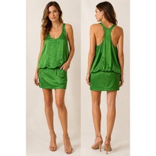 Stella McCartney Bright Green Racerback Mini Dress IT 40 US 4/6 Cupro Made Italy