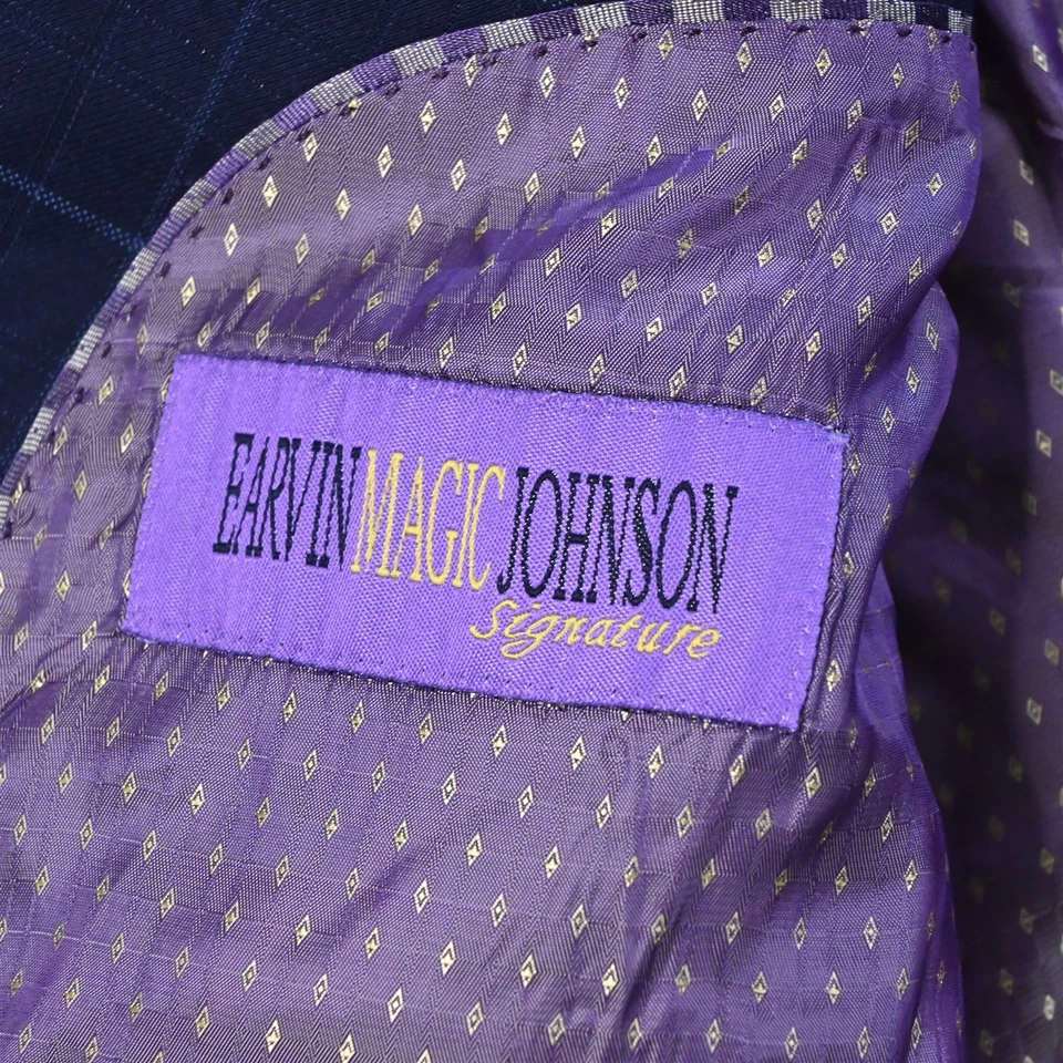 Magic Johnson 52L 46x36 Blue Plaid Double Breasted Mens Jacket Pants Suit - Image 4 of 4