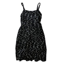 Chanel Coco Mark Wool Tweed Lace Camisole Dress Black Size 38 Chest 20.5 in Leng