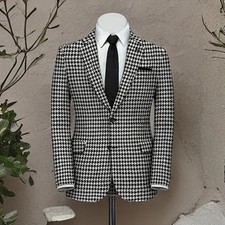 Plaid Formal Men Houndstooth Suit Jacket for Wedding Groom Notch Lapel Slim Fit