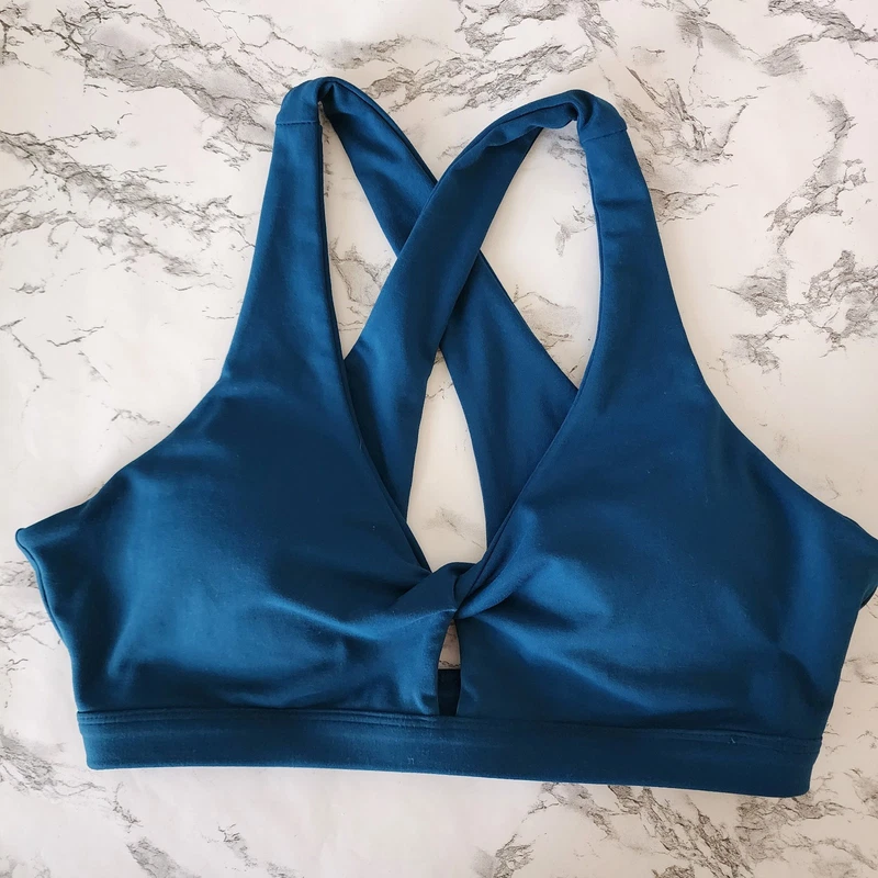 fabletics solid twist front cross back removeable cups tank-bra