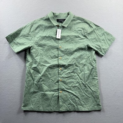 PacSun Shirt Mens Medium Green Linen Short Sleeve Button Up Casual Lightweight