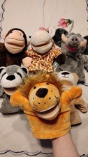 Animal Friends Hand Puppets Zoo Elephant Giraffe Lion Monkey Raccoon Bear Set 6