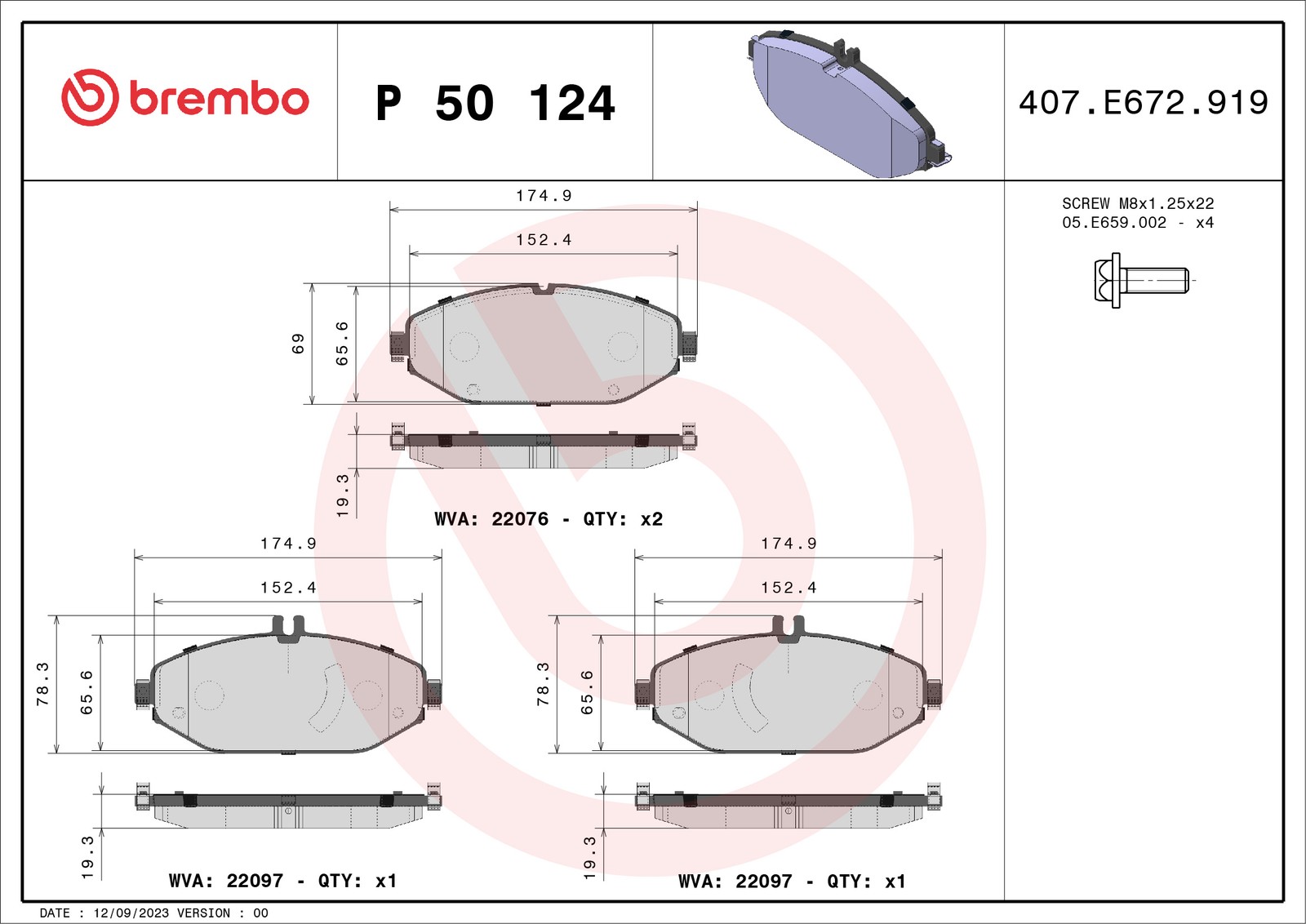 Brembo Bremsbelagsatz, Scheibenbremse [Hersteller-Nr. P50124] für Mercedes-Benz - Bild 7