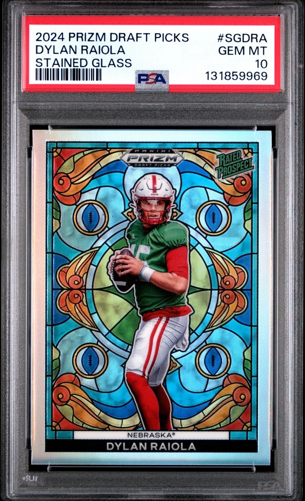 2024 Prizm Draft Picks Dylan Raiola Stained Glass SSP PSA 10 Pop 4 Case Hit
