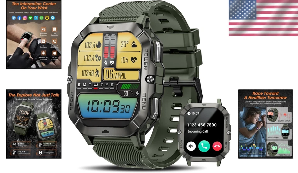 Reloj inteligente Bluetooth resistente para hombre: 50 m impermeable y seguimiento de la salud durante todo el día Foto 2 de 4