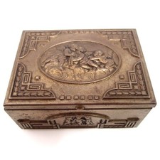 Dose Schatulle Deckeldose Metall grau Holz 11 cm Putten Engel Schmuckschatulle