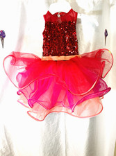 Weissman Ballet Girls Dance Dress Sz XSC Red/Pink/Orange Tutu Sequin Style 64830