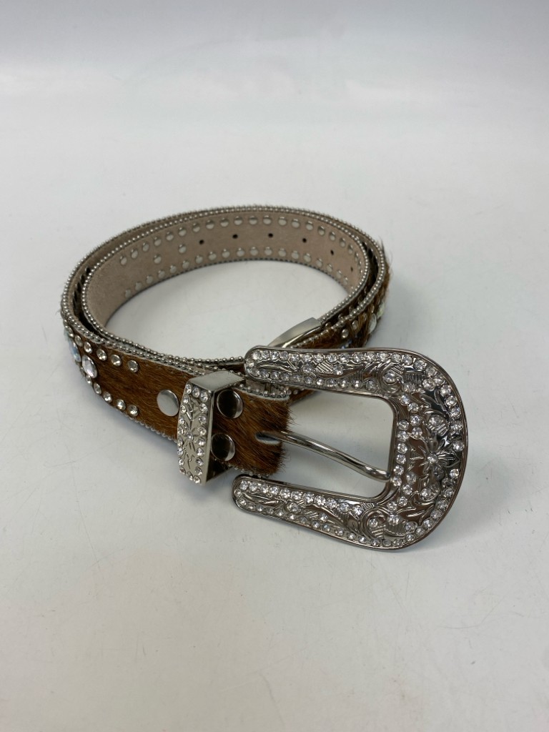 Nocono Belt Co Brown Clear Rhinestone Western Belt - image 1