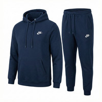 Mens Nike Club Logo Tracksuit Hoodie and Jogging Bottoms Set Black Navy S-XXL