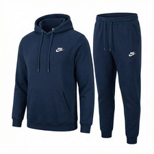 Mens Nike Club Logo Tracksuit Hoodie and Jogging Bottoms Set Black Navy S-XXL