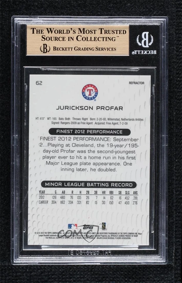 2013 Topps Finest Gold Refractor /50 Jurickson Profar BGS 9.5 GEM MINT Rookie RC - Image 2 of 2